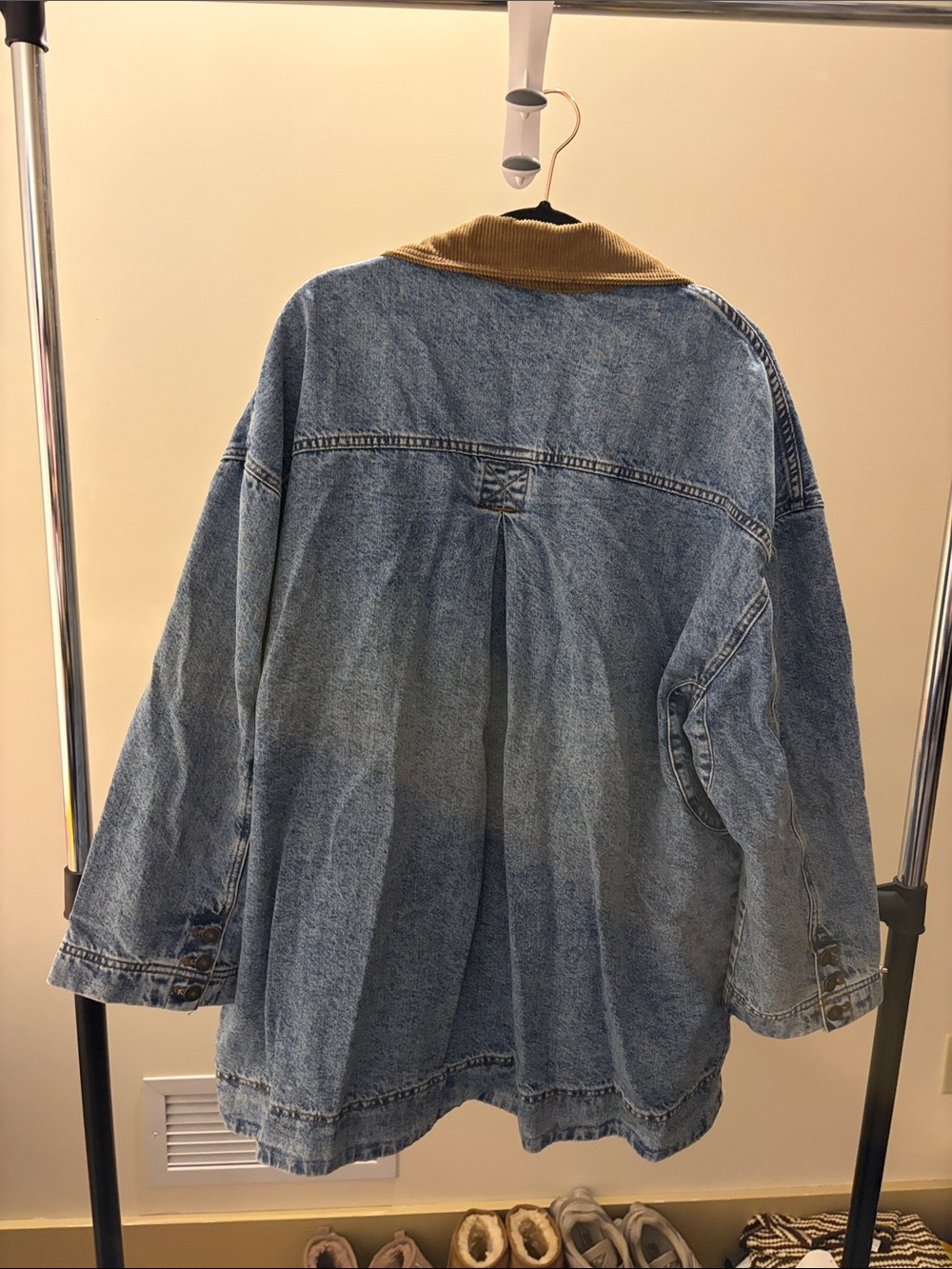 We The Free Blue Denim Toggle Jacket with Tan Corduroy Collar - Picture 3 of 3